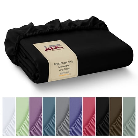 Lux Decor Collection Fitted Sheet, 16" Deep Pocket King Sheet - Ultra-Soft Wrinkle Resistant - Black