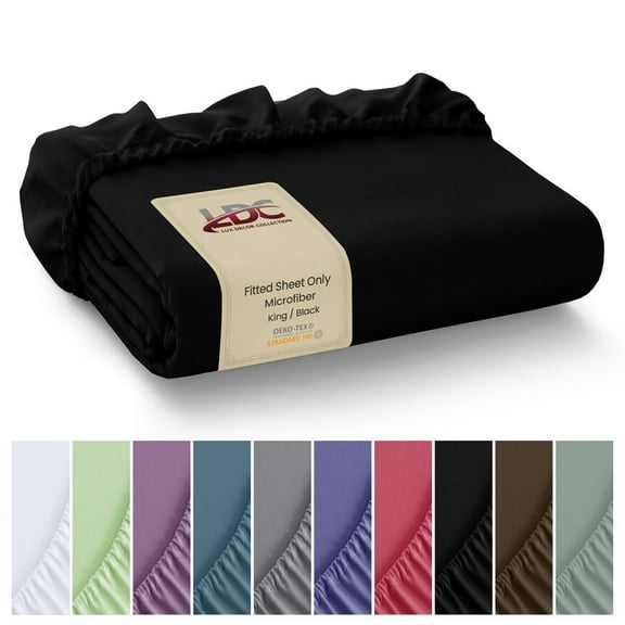 Lux Decor Collection Fitted Sheet, 16" Deep Pocket King Sheet - Ultra-Soft Wrinkle Resistant - Black