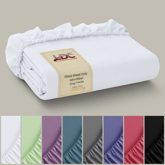 Lux Decor Collection Fitted Sheet, Deep Pocket Ultra-Soft Wrinkle Resistant King Fitted Sheet - White