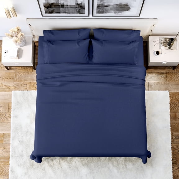 Lux Decor Collection Full Bed Sheets Set, 6 Pc Microfiber Bed Sheets, Extra Deep Pocket Full Fitted Sheet, Flat Sheet & Pillowcases, Navy Blue