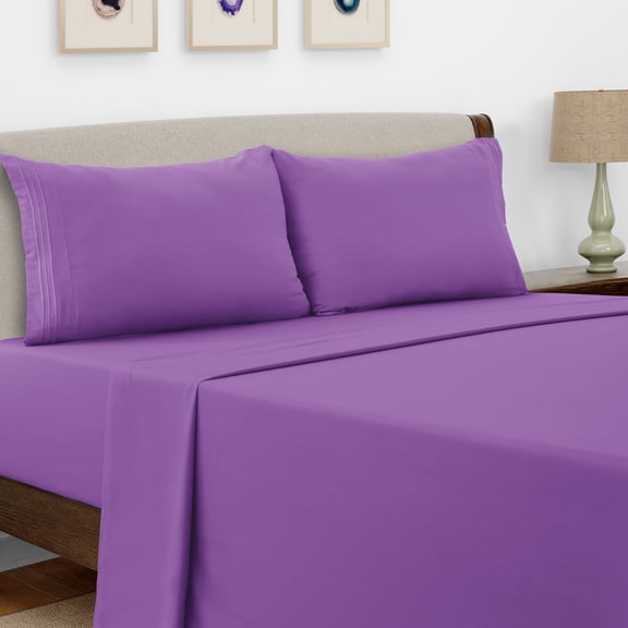 Lux Decor Collection Full Size Bed Sheets - 4 Piece Set - High GSM Brushed Microfiber - Fits up to 16 Inches Deep Pocket - Full, Purple