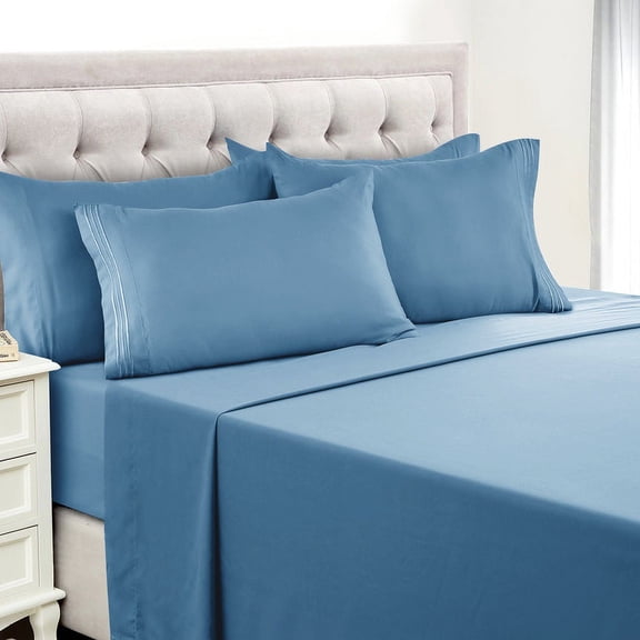 Lux Decor Collection Full Size Bed Sheets - Microfiber Deep Pocket Bedding Sheets & Pillowcase Sets - Blue