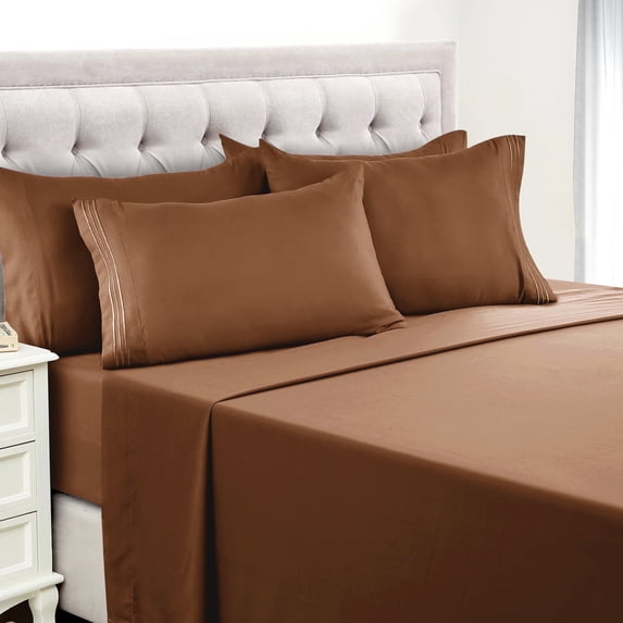 Lux Decor Collection Full Size Bed Sheets - Microfiber Deep Pocket Bedding Sheets & Pillowcase Sets - Brown