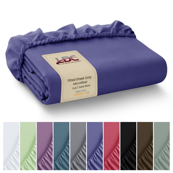 Lux Decor Collection Full Size Fitted Sheet - Microfiber Deep Pocket Fitted Sheet Only - Navy Blue