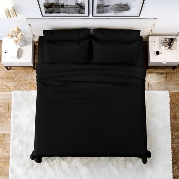 Lux Decor Collection Full Size Sheet Set 6 PC, 16" Deep Pocket Bed Sheets Set - Fitted Bed Sheet, Flat Sheet & Pillowcases - Black
