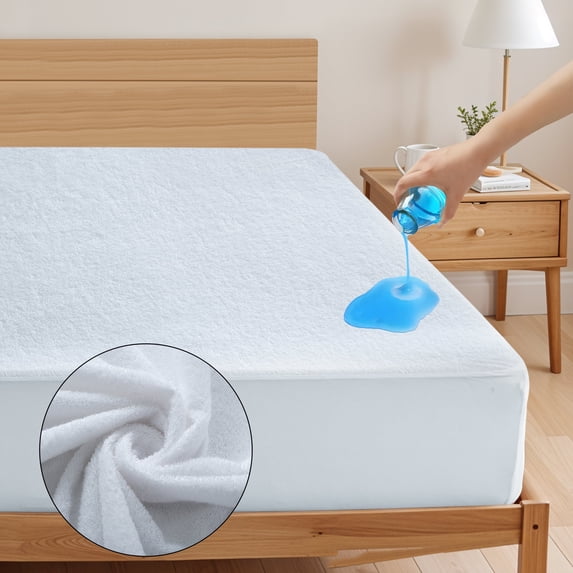 Lux Decor Collection Full Size Terry Waterproof Mattress Protector - Breathable, Fitted Style, Terry Surface Poly Cotton Mattress Cover - 16 inches Deep Pocket