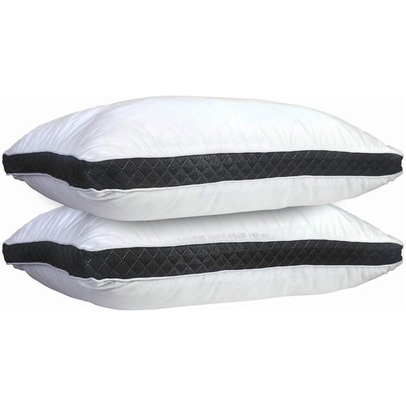 Lux Decor Collection Gusseted Quilted Bed Pillows - Set of 2 Premium Bed Pillows for Side Sleepers and Back Sleepers - 2 Pack (King Size, Dark Grey Gussets)