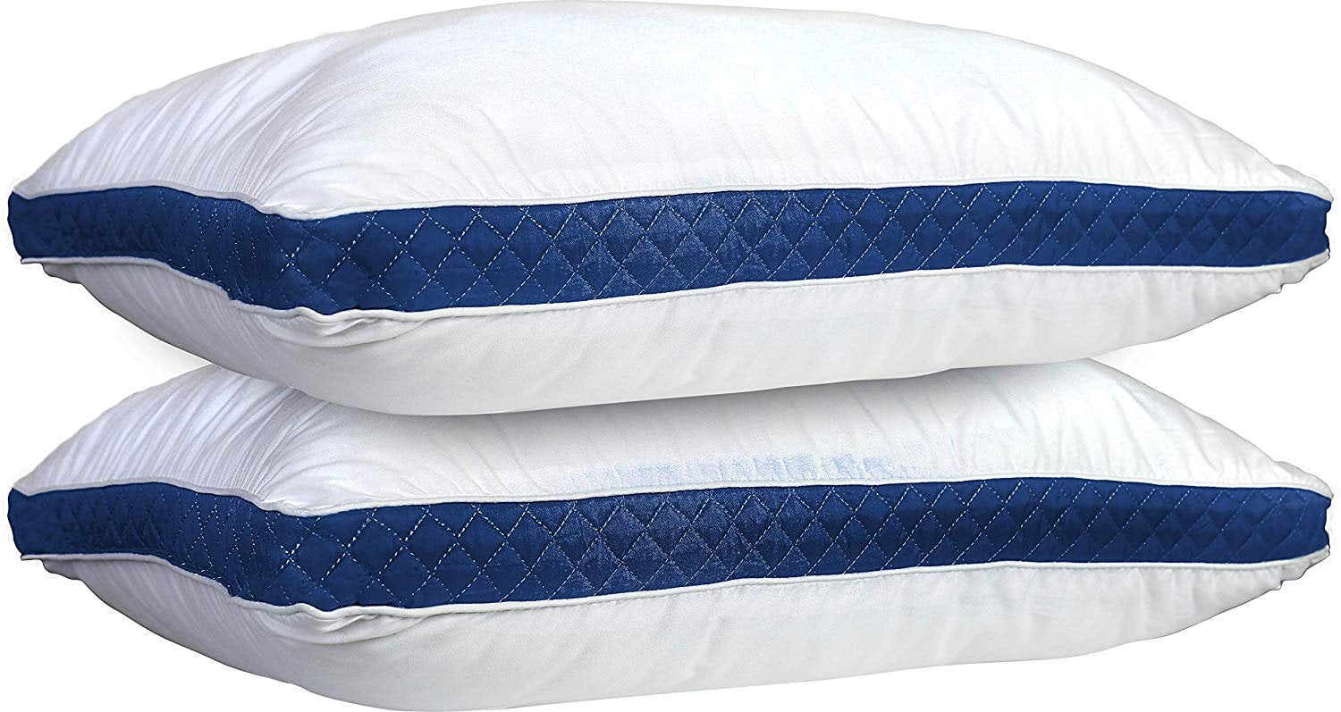 Lux Decor Collection Gusseted Quilted Bed Pillows - Set of 2 Premium Bed Pillows for Side Sleepers and Back Sleepers - 2 Pack (King Size, Navy Blue Gussets)