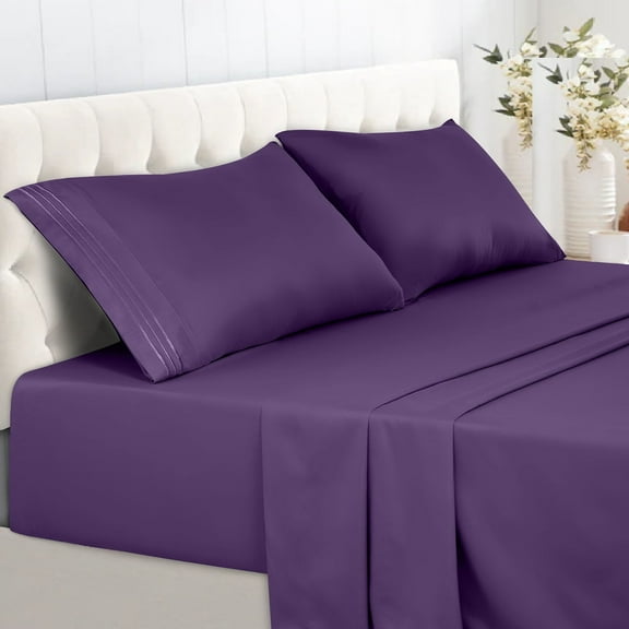 Lux Decor Collection High GSM Microfiber Bed Sheet Set, Twin Sheets, 4 Pc Deep Pocket Bed Sheets - Purple