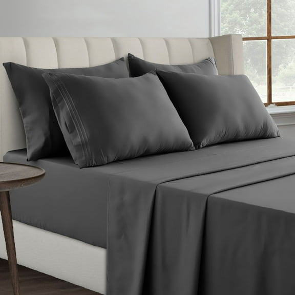 Lux Decor Collection Hotel Luxury Deep Pocket Soft Brushed Microfiber Wrinkle Resistance 6 Piece Bed Sheet Set - Queen, Dark Gray