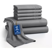 Lux Decor Queen Size Bed Sheets - 6 Piece Ultra-Soft Microfiber Sheets Set, Deep Pocket Fitted Sheet, Flat Sheet & 4 Pillowcases, Breathable Hotel Luxury, OEKO-TEX Certified, Dark Grey