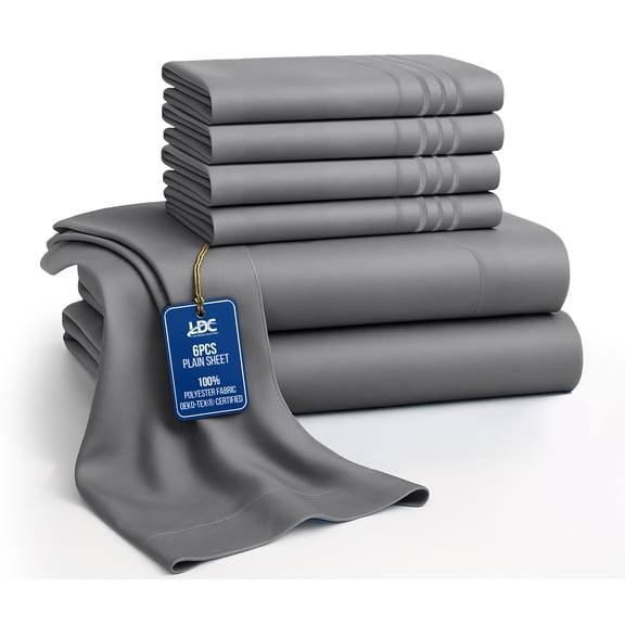 Lux Decor Queen Bed Sheets - 6 Piece Ultra-Soft Microfiber Sheets Set, Deep Pocket Fitted Sheet, Flat Sheet & 4 Pillowcases, Breathable Hotel Luxury, OEKO-TEX Certified, Dark Grey