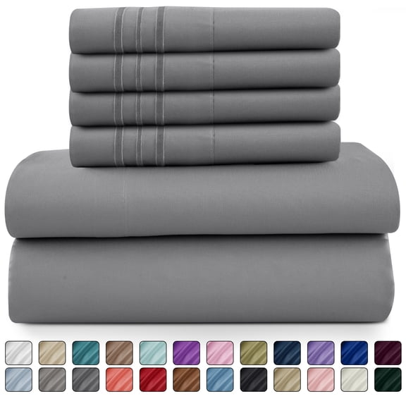 Lux Decor Collection King 6 Piece Sheets Set - Microfiber 16 Inch Deep Pocket Bed Sheets - Dark Gray