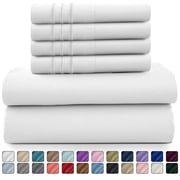 Lux Decor Collection King 6 Piece Sheets Set - Microfiber 16 Inch Deep Pocket Bed Sheets - White