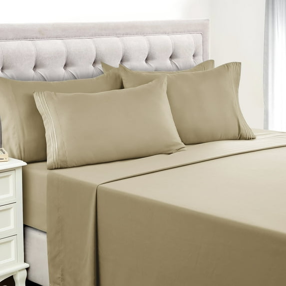 Lux Decor Collection King Bed Sheets - 16 Inch Deep Pocket 6 Piece Microfiber Bedding Sheets & Pillowcase Sets - Beige