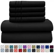 Lux Decor Collection King Bed Sheets - 16 Inch Deep Pocket 6 Piece Microfiber Bedding Sheets & Pillowcase Sets - Black