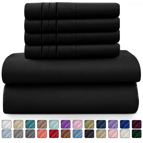 Lux Decor Collection King Bed Sheets - 16 Inch Deep Pocket 6 Piece Microfiber Bedding Sheets & Pillowcase Sets - Black