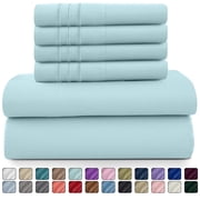 Lux Decor Collection King Bed Sheets - 16 Inch Deep Pocket 6 Piece Microfiber Bedding Sheets & Pillowcase Sets - Blue