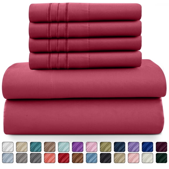 Lux Decor Collection King Bed Sheets - 16 Inch Deep Pocket 6 Piece Microfiber Bedding Sheets & Pillowcase Sets - Burgundy