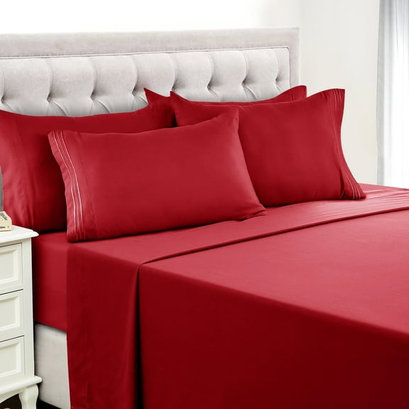 Lux Decor Collection King Bed Sheets - 16 Inch Deep Pocket 6 Piece Microfiber Bedding Sheets & Pillowcase Sets - Burgundy