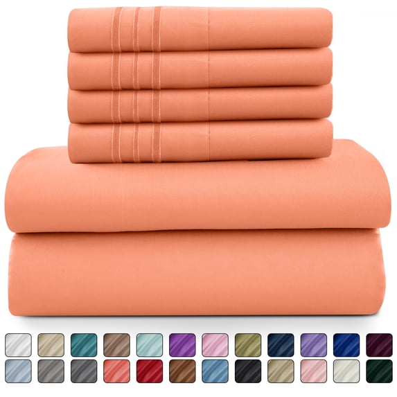 Lux Decor Collection King Bed Sheets - 16 Inch Deep Pocket 6 Piece Microfiber Bedding Sheets & Pillowcase Sets - Coral
