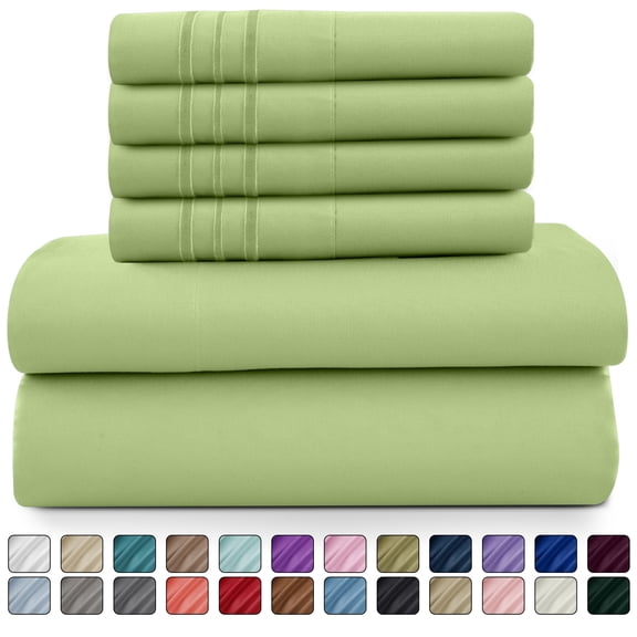 Lux Decor Collection King Bed Sheets - 16 Inch Deep Pocket 6 Piece Microfiber Bedding Sheets & Pillowcase Sets - Green