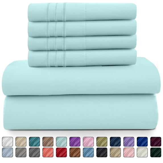 Lux Decor Collection King Bed Sheets - 16 Inch Deep Pocket 6 Piece Microfiber Bedding Sheets & Pillowcase Sets - Ice Blue