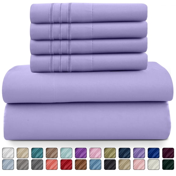 Lux Decor Collection King Bed Sheets - 16 Inch Deep Pocket 6 Piece Microfiber Bedding Sheets & Pillowcase Sets - Lavender