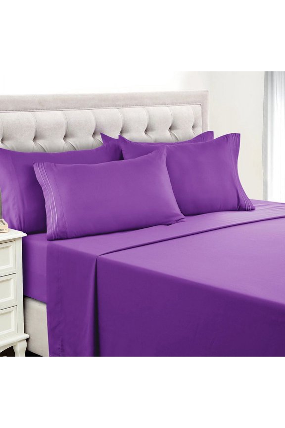 King Bed Sheets - 16 Inch Deep Pocket 6 Piece Microfiber Bedding Sheets & Pillowcase Sets - Purple