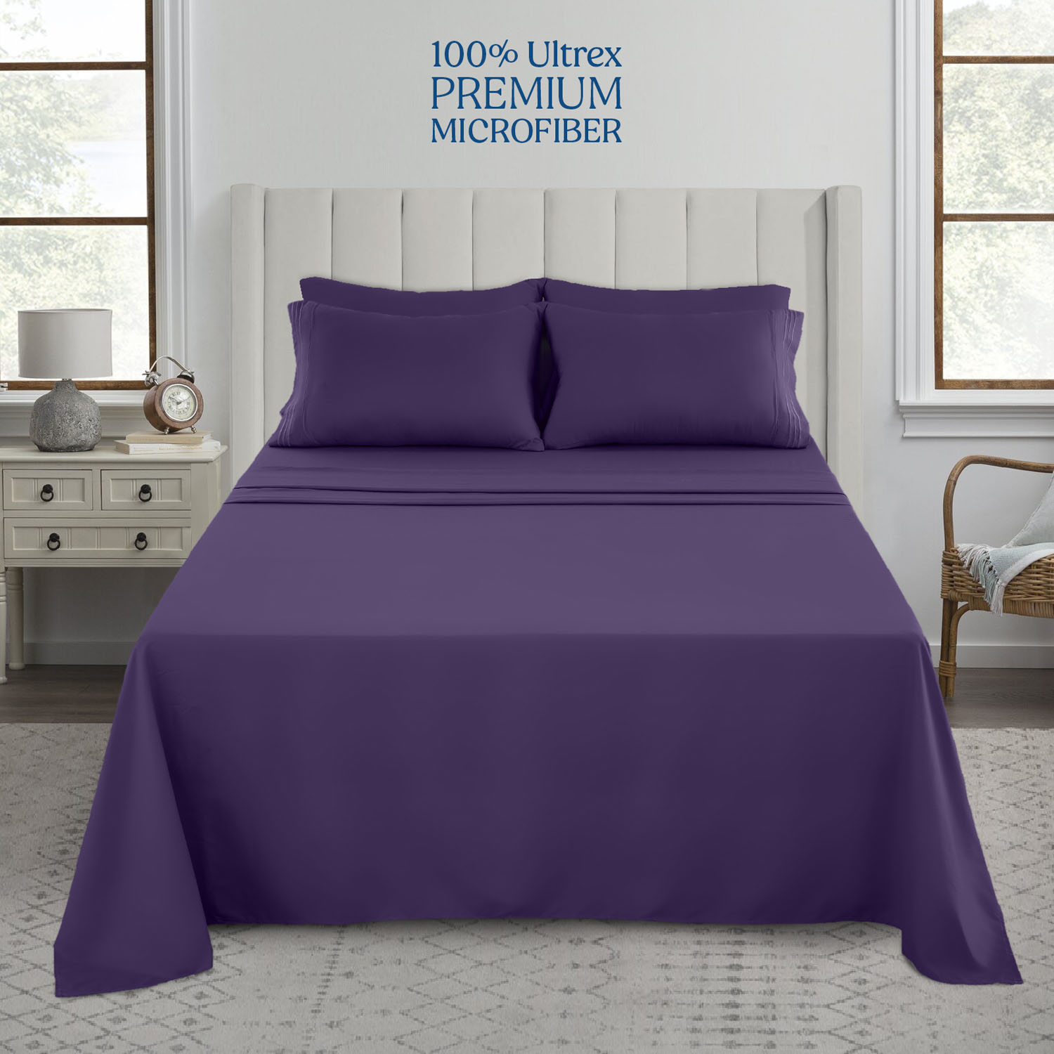 Satin Sheets King [4Piece, Purple] Hotel Luxury Silky Bed Sheets