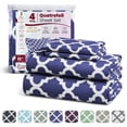 thumbnail image 1 of Lux Decor King Sheets Set 4 Piece - Quatrefoil Pattern, Ultra Soft Polyester Sheet Deep Pocket Fit, Wrinkle Free, Breathable & Fade Resistant OEKO-TEX Certified, Navy Blue, 1 of 11