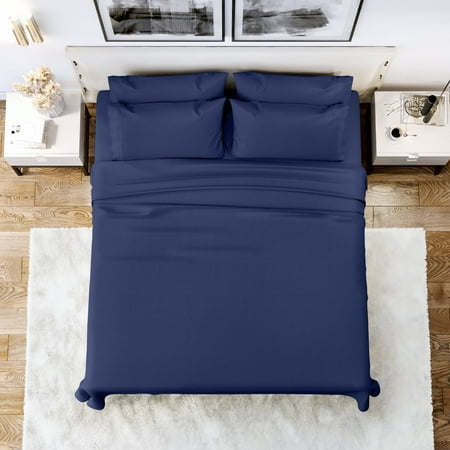 Lux Decor Collection King Bed Sheets Set, 6 Pc Microfiber Bed Sheets, Extra Deep Pocket King Fitted Sheet, Flat Sheet & Pillowcases, Navy Blue