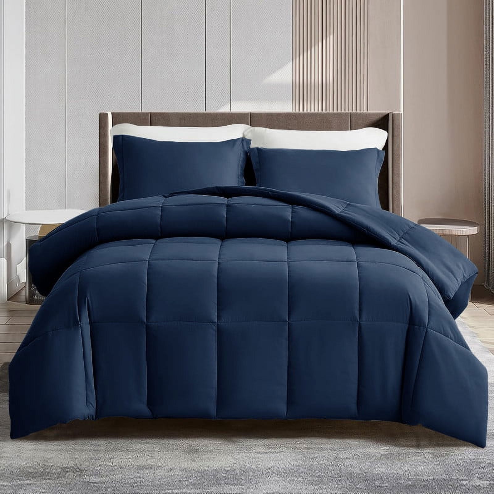 King Size Navy Microfiber Box Stitched Comforter