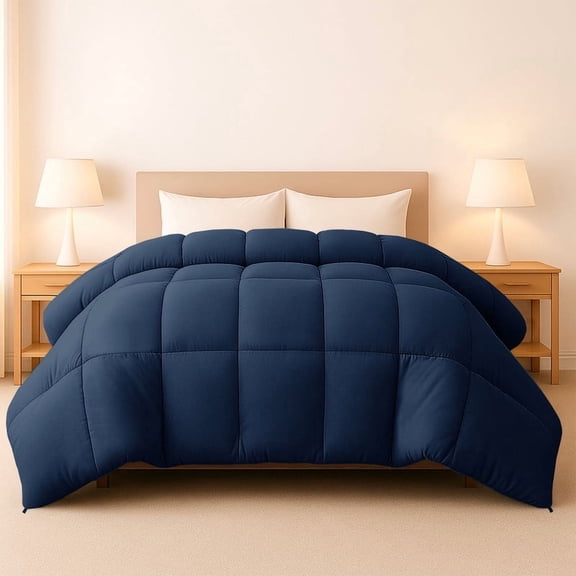 Lux Decor Premium King Comforter Down Alternative - All Season Box Stitched Quilted Duvet Insert with Corner Tabs, Machine Washable Bedding - Oekotex Certified - Navy