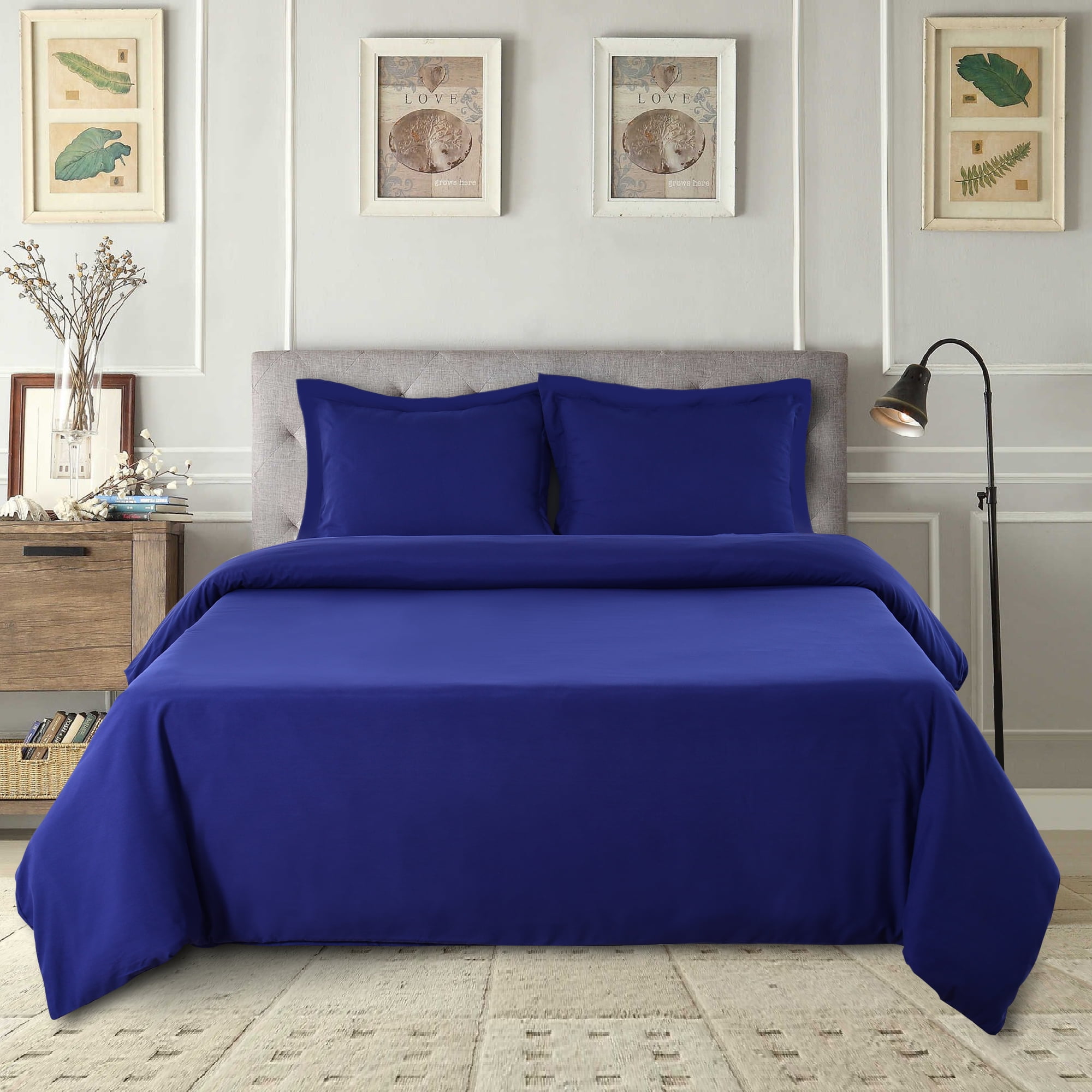 Lux Decor Collection King Duvet Cover Set - Brushed Microfiber Comforter Cover and 2 Pillow Shams - Navy Blue (3 Piece)
