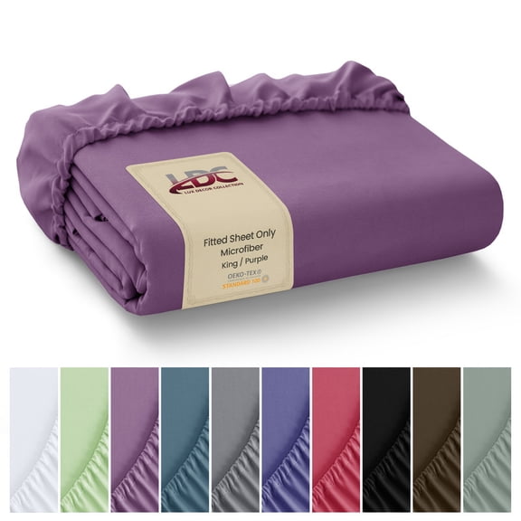 Lux Decor Collection King Fitted Sheet - Soft Microfiber Upto 16 Inch Deep pocket Bed Sheet - Purple