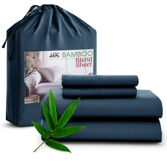 Lux Decor Collection King Rayon from Bamboo Blend Sheets Set - 4 Piece Cooling Bed Sheets Set, Navy Blue
