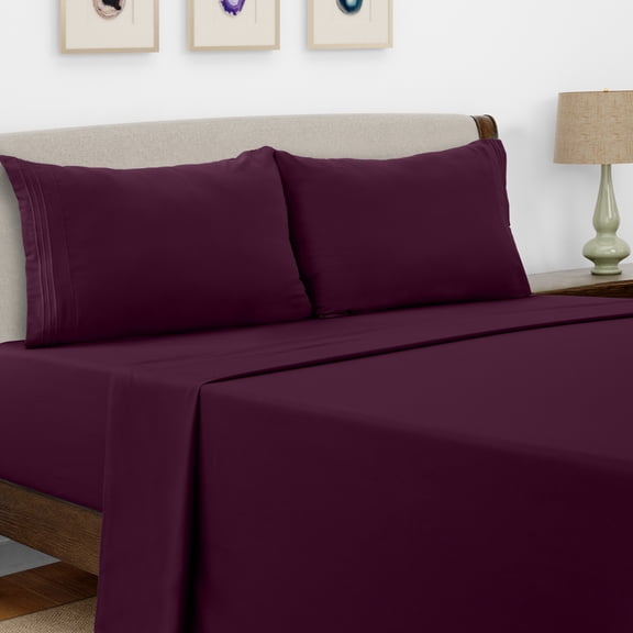 Lux Decor Collection King Sheet Set - 4 Pc King Bed Sheets Set - High GSM Brushed Microfiber Sheets - Up to 16 Inches Deep Pocket Bedding Sheets & Pillowcases, Plum