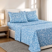 Lux Decor King Microfiber Bed Sheets - 4 Piece Floral Sheet Set, Soft Breathable Bedding, Wrinlkle Resistant, OEKO-TEX Certified, Blue