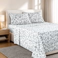 thumbnail image 1 of Lux Decor King Microfiber Bed Sheets - 4 Piece Floral Sheet Set, Soft Breathable Bedding, Wrinlkle Resistant, OEKO-TEX Certified, White-Grey, 1 of 11