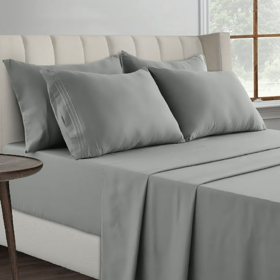 Lux Decor Collection King Sheets Set - 6 Piece Deep Pocket Bed Sheets for King Size Bed, Double Brushed Microfiber King Size Bedding Sheets & Pillowcases, Gray