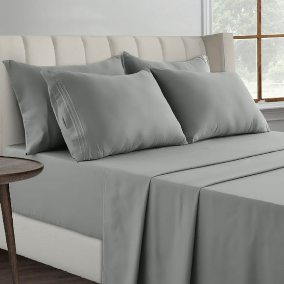 Lux Decor Collection King Sheets Set - 6 Piece Deep Pocket Bed Sheets for King Size Bed, Double Brushed Microfiber King Size Bedding Sheets & Pillowcases, Gray