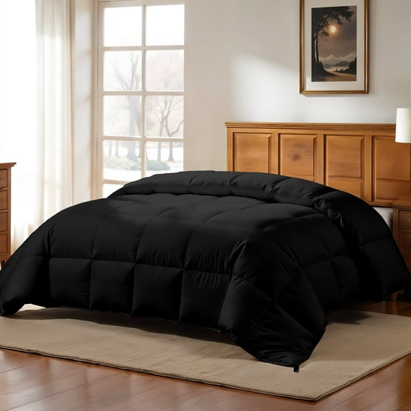 Lux Decor Collection King Size Comforter - Down Alternative Single Quilted Comforter with Corner Tabs - Black
