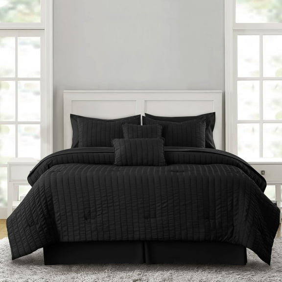 Lux Decor Collection King Size Comforter Set - 10 Piece Bedding Set with Comforter, Black