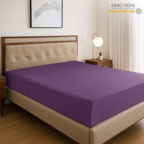 Lux Decor Collection King Size Fitted Sheet - Upto 16 Inches Deep Pocket Fitted Sheet Only - Purple