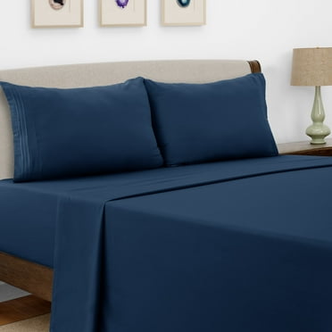 Lux Decor Collection King Size Sheet Set - 4 Pc King Bed Sheets Set - High GSM Brushed Microfiber Sheets - Up to 16 Inches Deep Pocket Bedding Sheets & Pillowcases, Navy Blue