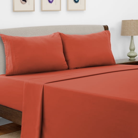 Lux Decor Collection King Size Sheet Set - 4 Pc King Bed Sheets Set - High GSM Brushed Microfiber Sheets - Up to 16 Inches Deep Pocket Bedding Sheets & Pillowcases, Coral