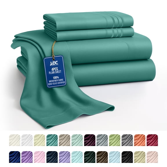 Lux Decor Collection King Size Sheet Set - 4 Pc King Bed Sheets Set - High GSM Brushed Microfiber Sheets - Up to 16 Inches Deep Pocket Bedding Sheets & Pillowcases, Teal