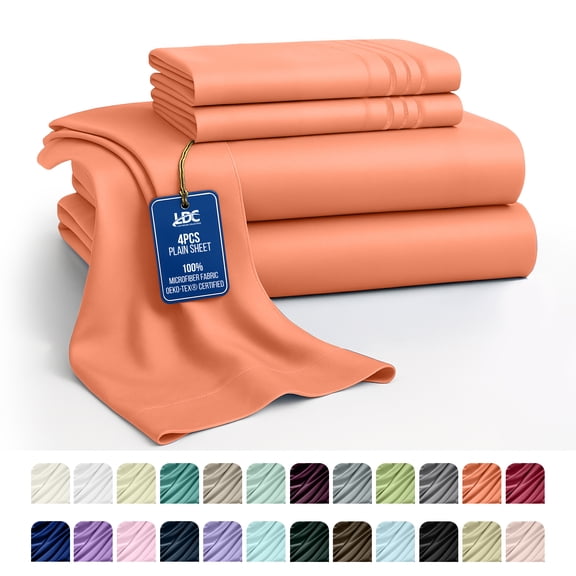 Lux Decor Collection King Size Sheet Set - 4 Pc King Bed Sheets Set - High GSM Brushed Microfiber Sheets - Up to 16 Inches Deep Pocket Bedding Sheets & Pillowcases, Coral