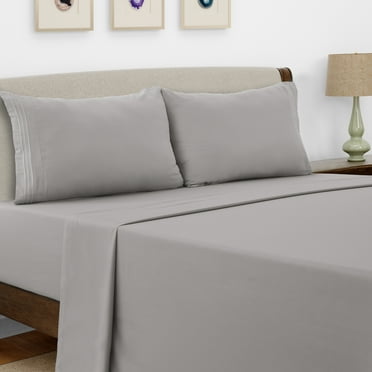 Lux Decor Collection King Size Sheet Set - 4 Pc King Bed Sheets Set - High GSM Brushed Microfiber Sheets - Up to 16 Inches Deep Pocket Bedding Sheets & Pillowcases, Gray